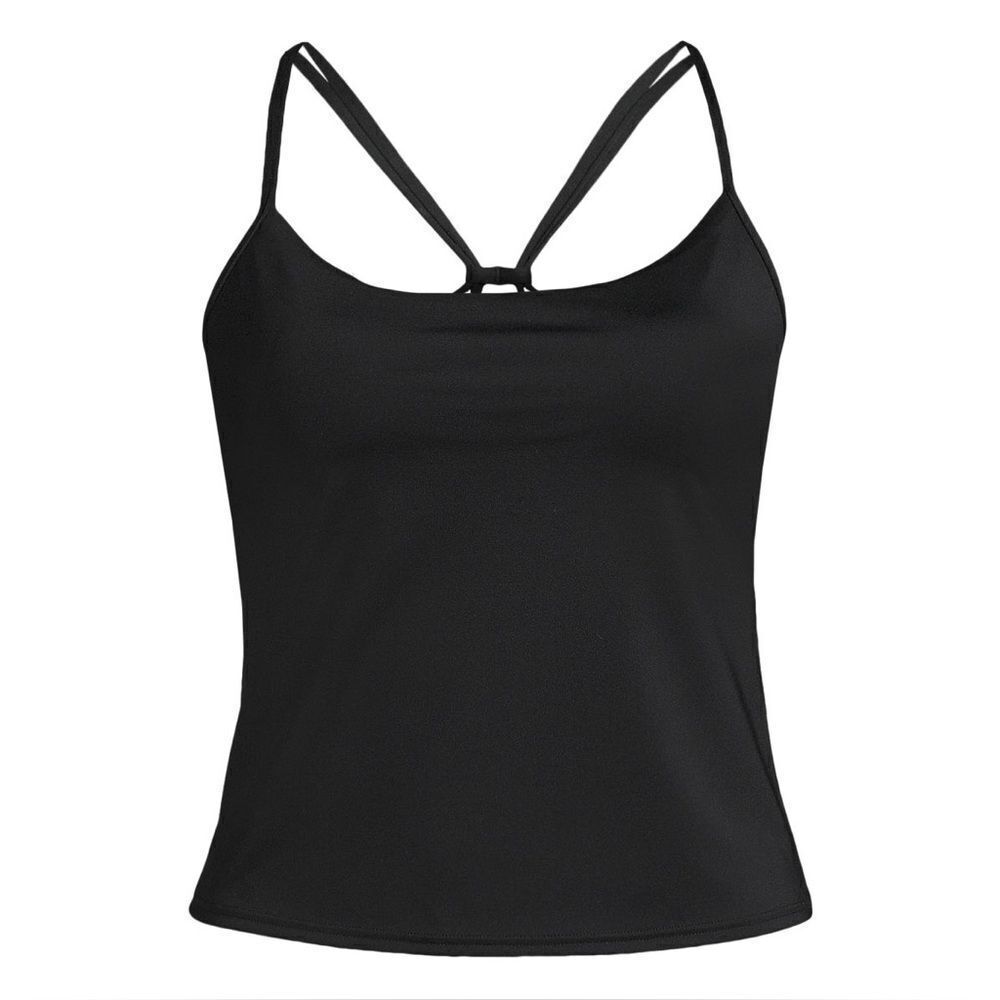 Land's End Tugless Luxe scoop neck X back tankini swimsuit top black Various